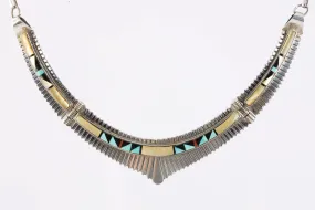 14" 925 Silver Zuni Inlay V Necklace (35.19g.)