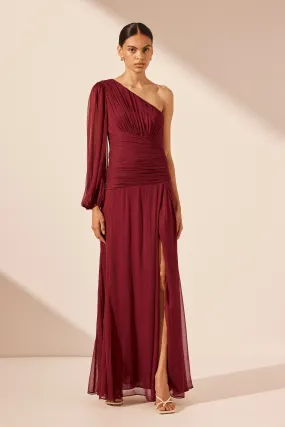 CLAUDE ONE SHOULDER SIDE SPLIT MAXI DRESS - SANGRIA