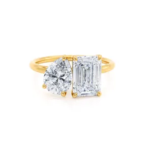 COMET - Toi Et Moi Moissanite Emerald & Pear Cut Ring 18k Yellow Gold