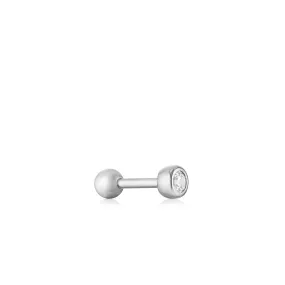 EAR EDIT SILVER SPARKLE BEZEL BARBELL SINGLE EARRING