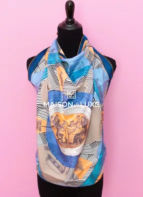 Hermes "Jeu des Omnibus Remix" Blue Twill Silk 90 cm Scarf