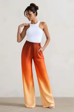 Last Light | Pantalon à jambes larges en satin avec dégradé orange ombré