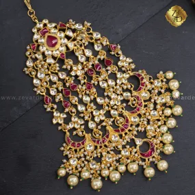 Pachi Kundan Jhoomar/Passa - Ruby Red & Pearls